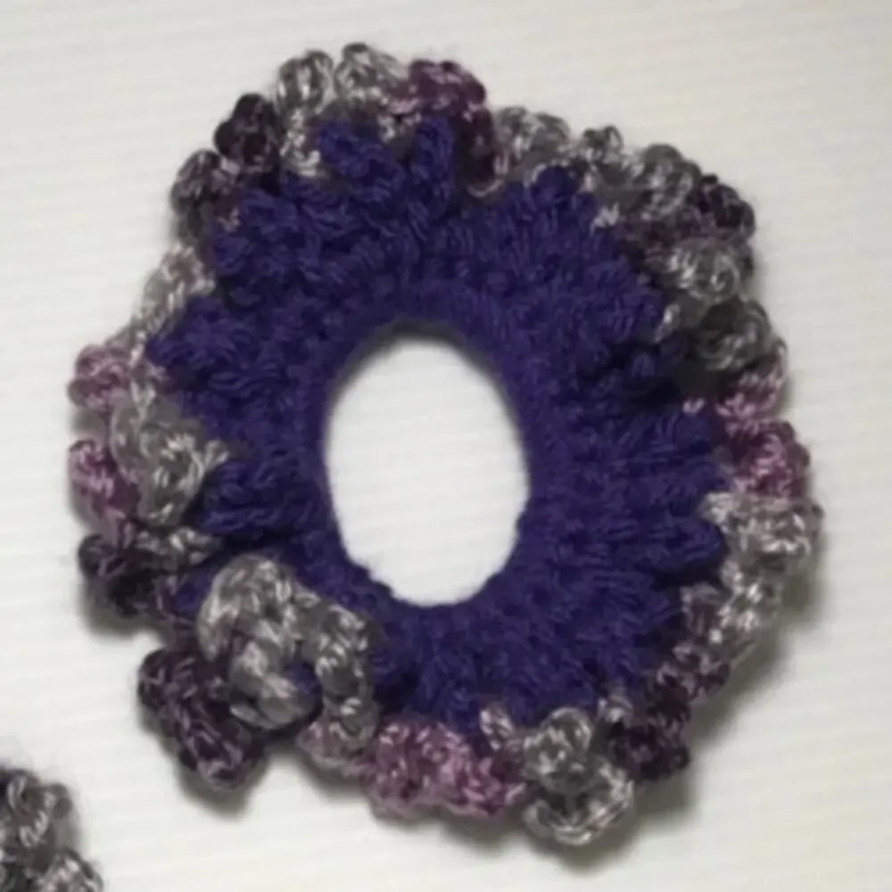 NWT Purple Gray Handmade Crocheted Hair Scrunchie Set of 3